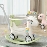 Rocking Horse for Toddlers, Balance Bike Ride On Toys with Push Handle,Backrest and Balance Board for Baby Girl and Boy, Unicorn Kids Green color