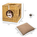 Rattan Cat Litter,Cat Bed with Rattan Ball and Cushion,yellowish brown
