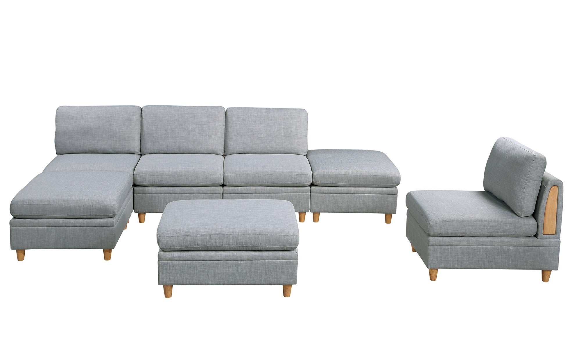 Living Room Furniture Corner Wedge Light Grey Dorris Fabric 1pc Cushion Wedge Sofa Wooden Legs