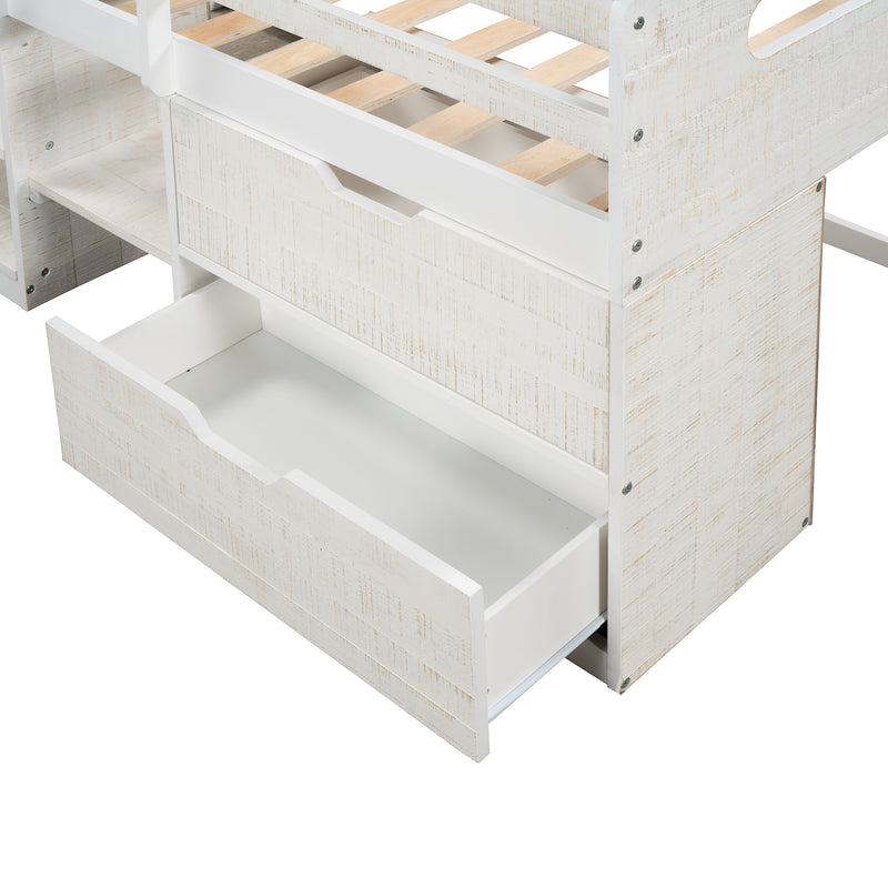 Twin size Loft Bed with Two Shelves and Two drawers