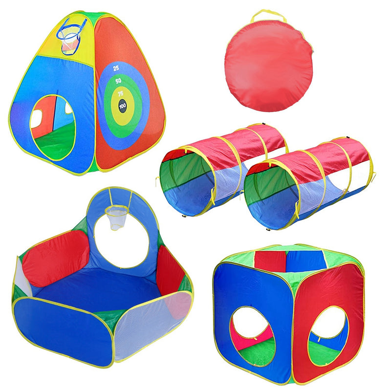 5Pcs Kids Ball Pit Tents Pop Up Playhouse w/ 2 Crawl Tunnel & 2 Tent For Boys Girls Toddlers
