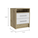 Rowley 2-Drawer 1-Shelf Rectangle Nightstand White and Light Oak