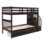 Stairway Twin-Over-Twin Bunk Bed with Three Drawers for Bedroom, Dorm - Gray