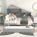 Full Size Platform Bed with Trundle and Shelves