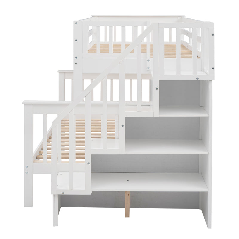 Stairway Twin-Over-Full Bunk Bed with Storage and Guard Rail for Bedroom