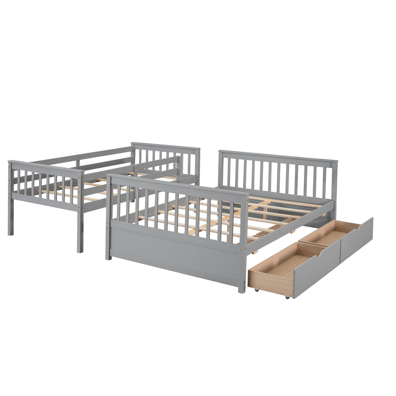 Twin-Over-Full Bunk Bed with Ladders and Two Storage Drawers