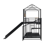 Twin Over Twin Metal Bunk Bed ; Metal Housebed with Slide and Storage Stair